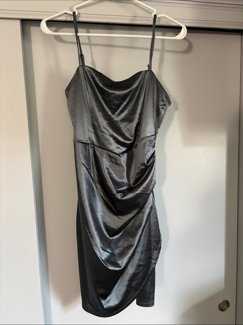 Emerald Sundae Black Satin Cowl Mini Dress